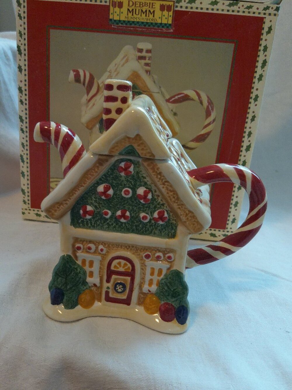 Debbie Mumm Sakura Sweet Gingerland Teapot 6" Ceramic Christmas Holiday Tea Pot
